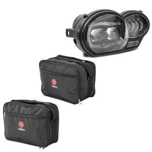 Set: LED Scheinwerfer passend für BMW R 1200 GS 04-12 ECE Lumitecs QL4 mit Vario Koffer Innentaschen NV