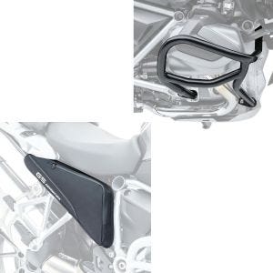 Set: Sacoches pour cadre pour moto Bagtecs BF3 noir avec Pare carter compatible avec BMW R 1250 GS 19-21 Motoguard L2 garde moteur