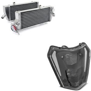 Set: Kühler Radiator passend für KTM EXC-F 4-Takt Modelle 14-16 Paar mit LED Scheinwerfer E-Prüfzeichen DRL SW1