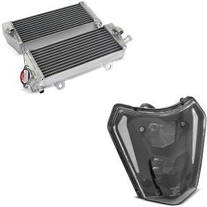 Set: Kühler rechts und links passend für KTM EXC / -F, SX / -F 16-19 mit LED Scheinwerfer E-Prüfzeichen DRL Xdure SW1