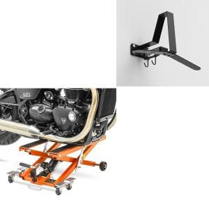 Set: Moto Pont elevateur ciseaux Mid-lift XL 500kg orange ConStands avec Vestiaire Motard WH2 noir