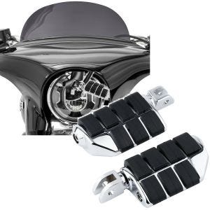 Set: Pare-brise compatible avec Harley Davidson Sport Glide 18-24 Craftride M saute vent fumé foncé + Repose-pieds chauffeur compatible avec Harley Davidson Softail 18-24 Craftride ST12 chrome