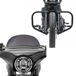 Set: Pare cylindre compatible avec Harley Davidson Softail 18-24 Pare carter HB4 noir Craftride + Pare-brise compatible avec Harley Davidson Sport Glide 18-24 Craftride M saute vent fumé foncé