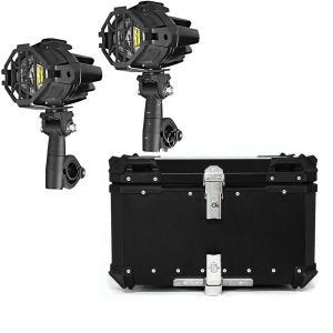 Set: LED Zusatzscheinwerfer S22X Lumitecs mit Motorrad Alu Top Case XB65 Alu univ. 65 Liter sw