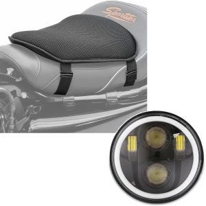 Set: Gel Sitzkissen M Tourtecs Universal Komfortkissen schwarz + LED Scheinwerfer 5,75 Zoll passend für Harley Davidson Hauptscheinwerfer schwarz Craftride M18