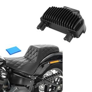 Set: Regulateur de tension compatible avec Harley Davidson Dyna 08-17 redresseur electronique Craftride + Selle Biplace Gel compatible avec Harley Davidson Dyna Fat Bob 08-17 Craftride SP6B