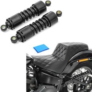 Set: Amortisseur 11" compatible avec Harley Davidson Dyna 1991-2017 rabaissement noir Craftride + Selle Biplace Gel compatible avec Harley Davidson Dyna Fat Bob 08-17 Craftride SP6B
