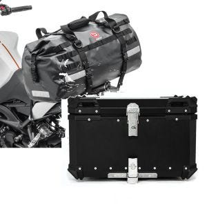 Set: Sacoche de selle Moto arrière XB50 50l Bagtecs avec Top case Alu XB65 noir 65 Litres