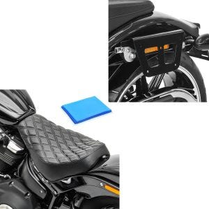 Set: Satteltaschenhalter passend für Harley Davidson Softail Street Bob 18-24 Kofferträger abnehmbar Craftride QL links + Solo Sitz Gel passend für Harley Davidson Softail Street Bob / Standard 18-24 Sitzbank DS4