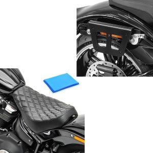 Set: Satteltaschenhalter passend für Harley Davidson Softail Street Bob 18-24 Kofferträger abnehmbar Craftride QL rechts + Solo Sitz Gel passend für Harley Davidson Softail Street Bob / Standard 18-24 Sitzbank DS4