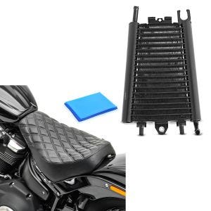 Set: Ölkühler passend für Harley Davidson Softail 18-24 Radiator Kühler Zaddox schwarz + Solo Sitz Gel passend für Harley Davidson Softail Street Bob / Standard 18-24 Sitzbank DS4