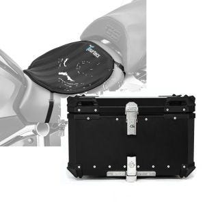 Set: Motorrad Gel Sitzkissen Neopren L sw Tourtecs mit Alu Top Case XB65 Alu univ. 65 Liter sw