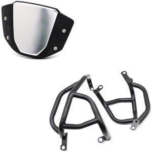 Set: Pare brise Alu / Bulle Saute vent compatible avec Honda CB 650 R 19-24 Airoad CW14 noir avec Pare Carter / Pare cylindres CL8