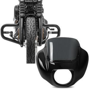Set: Pare cylindre Mustache compatible avec Harley Davidson Softail Street Bob / Standard 18-24 Craftride noir + Carenage de phare compatible avec Harley Davidson Street Bob 18-24 pare-brise Craftride MG9