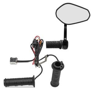 Set: Motorrad Lenkerendenspiegel mit ECE Rückspiegel Paar SP2 Zaddox mit Griffheizung GH1 passend für 22mm Lenker sw