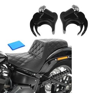 Set: Supports de pare-brise 49mm compatible avec Harley Davidson 05-23 noir Craftride + Selle Biplace Gel compatible avec Harley Davidson Dyna Fat Bob 08-17 Craftride SP6B