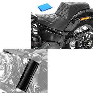 Set: Caches tubes de fourche compatible avec Harley Davidson Dyna 06-17 Craftride GC2 + Selle Biplace Gel compatible avec Harley Davidson Dyna Fat Bob 08-17 Craftride SP6B