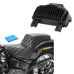 Set: Spannungsregler passend für Harley Davidson Dyna 08-17 Gleichrichter Laderegler Craftride + Doppel Sitzbank Gel passend für Harley Davidson Dyna Fat Bob 08-17 Duo Sitz Craftride SP6 schwarz