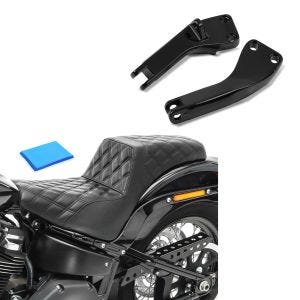 Set: Sozius Fussrasten-Halter passend für Harley Davidson Dyna 06-17 schwarz Craftride + Doppel Sitzbank Gel passend für Harley Davidson Dyna Fat Bob 08-17 Duo Sitz Craftride SP6 schwarz