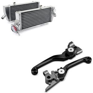 Set: Kühler Radiator Paar rechts und links mit Hebelset Bremshebel + Kupplungshebel passend für KTM EXC / -F SX / -F 14-16 Flex sw