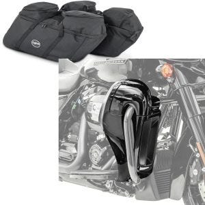 Set: Koffer Innentaschen passend für Harley Davidson Touring 14-24 für Seitenkoffer Craftride SP4 + Beinschild passend für Harley Davidson Touring Modelle 14-24 Craftride belüftet schwarz