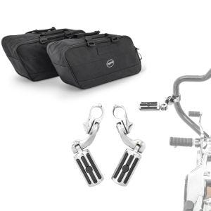 Set: Koffer Innentaschen passend für Harley Davidson Touring 94-24 Craftride BG1 Paar + Motorrad Sturzbügel Fußrasten Craftride CF3S für 32mm in chrom