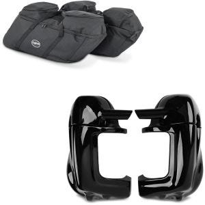 Set: Koffer Innentaschen passend für Harley Davidson Touring 94-22 für Seitenkoffer Craftride SP4 + Beinschild passend für Harley Davidson Touring Modeelle 1983-2013 Craftride belüftet schwarz