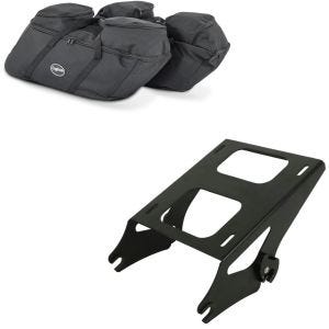 Set: Koffer Innentaschen passend für Harley Davidson Touring 94-24 für Seitenkoffer Craftride SP4 + Topcase Träger Doppelsitzbank passend für Harley Davidson Touring 14-24 schwarz Craftride