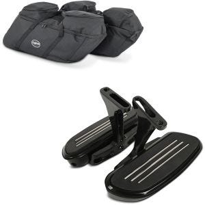 Set: Koffer Innentaschen passend für Harley Davidson Touring 94-24 für Seitenkoffer Craftride SP4 + Sozius Trittbretter passend für Harley Davidson Touring 93-24 Craftride CF2 mit Halter schwarz