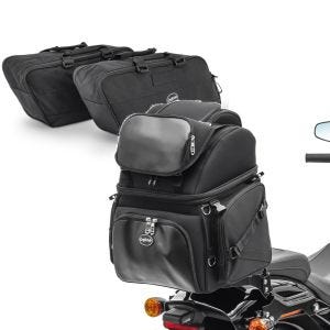 Set: Koffer Innentaschen passend für Harley Davidson Touring 94-24 Craftride BG1 Paar + Hecktasche - Sissybartasche für Chopper und Cruiser Craftride M55