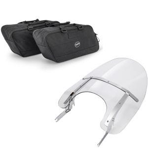 Set: Koffer Innentaschen passend für Harley Davidson Touring 94-24 Craftride BG1 Paar + Windschild passend für Harley Davidson Road King / Classic/ Special 93-24 Craftride abnehmbar