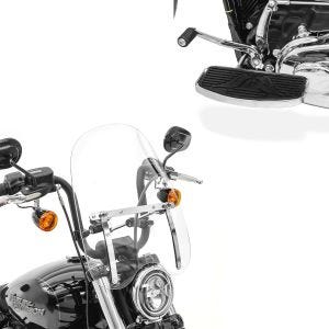 Set: Windschild CW1 passend für Chopper Cruiser und Custombikes + Universal Trittbretter vorne FB2