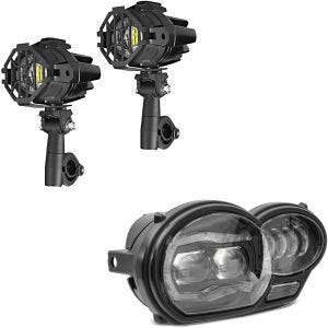 Set: Motorrad LED Zusatzscheinwerfer + LED Scheinwerfer QL4 passend für BMW R 1200 GS 04-12