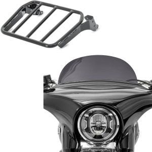 Set: Porte Bagages Sissy Bar + Pare-brise compatible avec Harley Davidson Sport Glide / Fat Bob 18-24 M