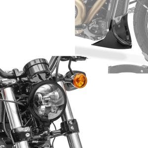 Set: LED Scheinwerfer 5,75 Zoll + Bugspoiler passend für Chopper / Custombikes 04-20 CP9