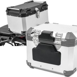 Set: Top case Alu moto XB55 argent 55 Litres + Coussin dosseret passager compatible avec BMW TP