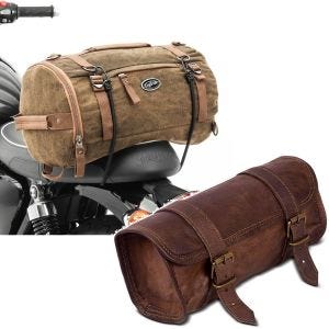 Set: Hecktasche Vintage 25L + Leder Werkzeugrolle passend für Chopper Retro LR2 braun