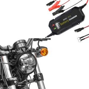 Set: LED Scheinwerfer 5,75 Zoll passend für Harley Davidson + Batterie Ladegerät BC2 Vollautomatisch 1.500mA