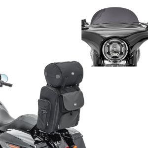 Set: Sissy Bar Sacoche arrière SXL + Pare-brise compatible avec chopper / custombikes Sport Glide 18-24 M saute vent