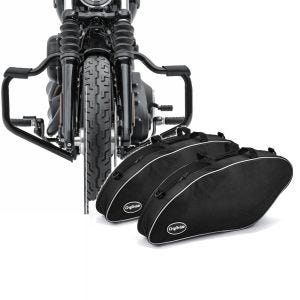 Set: Pare cylindre Mustache 32mm + Sacs intérieurs compatible avec Harley Davidson Softail / Sport Glide 18-24 sacoches rigides