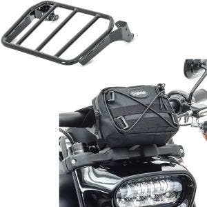 Set: Gepäckträger Sissybar + Lenkertasche passend für Chopper und Cruiser LB1