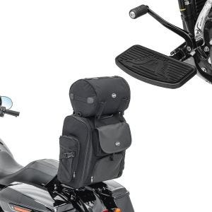 Set: Sissybar Tasche + Trittbretter Fahrer Sozius Fussrasten vorne-hinten FB8B
