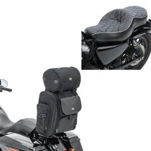 Set: Sissybar Tasche + Doppel Sitzbank passend für Chopper / Custombikes 04-20 Sitz Fahrer Beifahrer DB1