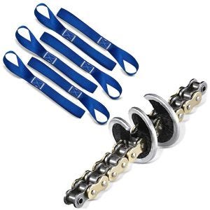 Set: Zurrschlaufe 6er Mega Pack Blau + Kettenbürste 360 Kettenschnecke passend für Motorradketten