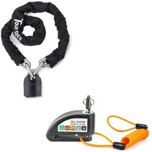 Set: Chaine antivol KS1 Cadenas 1,15m + Antivol bloque disque alarme moto 110dB