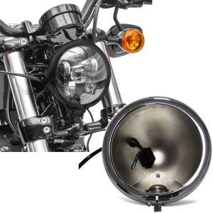 Set: LED Scheinwerfer 5,75 Zoll + LED Scheinwerfer-Gehäuse Kit 5,75" passend für Harley Davidson Lampenhalter chrom