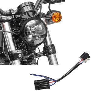 Set: LED Scheinwerfer 5,75 Zoll + Adapter H4 auf H13 für Scheinwerfer passend für Harley Davidson Umrüstkabel