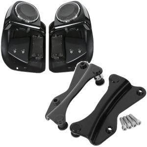 Set: Carénage des jambes compatible avec Harley Davidson Touring 14-24 avec haute parleurs + Moto Kit fixation à 4-points en