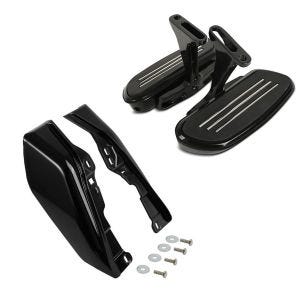 Set: Sozius Trittbretter passend für Harley Davidson Touring 93-24 CF2 + Halter + Windabweiser Wärme Windschutz WA3