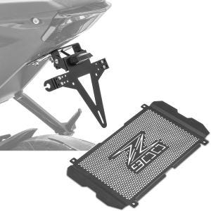 Set: Kennzeichenh. KH4 + LED Beleuchtung + Kühlerabdeckung passend für Kawasaki Z 900 17-24 KG1